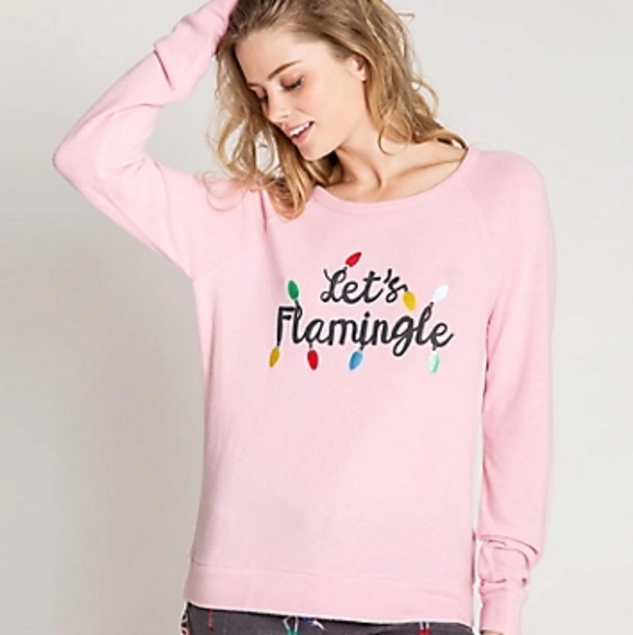 PJ Salvage Let's Flamingle Pink Long Sleeve Top-S - Picture 11 of 12
